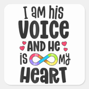 I Am His Voice He Is My Heart Autism Awareness T-S Square Sticker