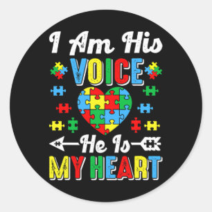 I Am His Voice He Is My Heart Autism Mom Autism Aw Classic Round Sticker