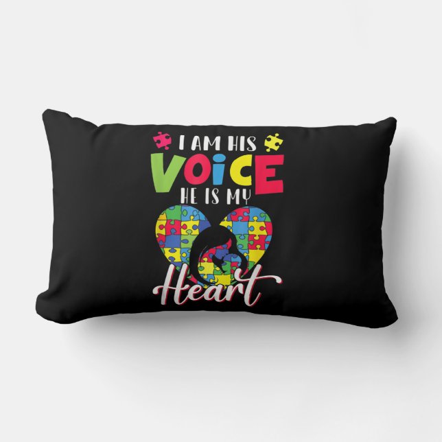 I Am His Voice He Is My Heart Autism Mom Autism Aw Lumbar Pillow (Front)