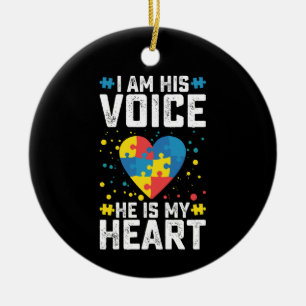 I Am His Voice He Is My Heart Autism Mom Dad Ceramic Ornament
