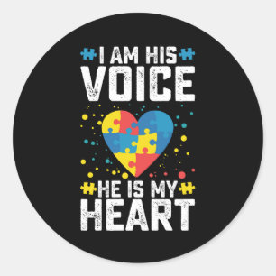 I Am His Voice He Is My Heart Autism Mom Dad Classic Round Sticker
