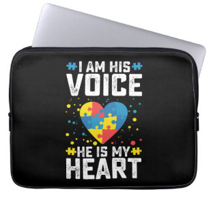 I Am His Voice He Is My Heart Autism Mom Dad Laptop Sleeve