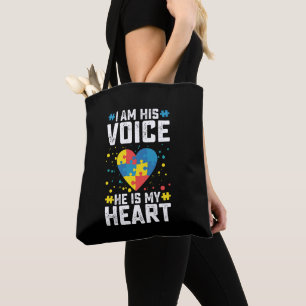 I Am His Voice He Is My Heart Autism Mom Dad Tote Bag