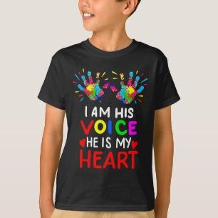 I Am His Voice He Is My Heart Mom Autistic Autism  T-Shirt