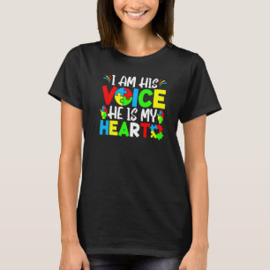 I Am His Voice He Is My Heart Proud Mom Autism Awa T-Shirt