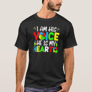I Am His Voice He Is My Heart Proud Mom Autism Awa T-Shirt