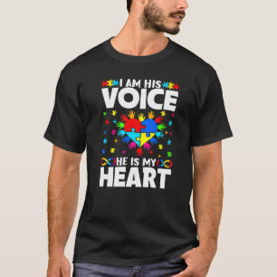 I Am His Voice He Is My Heart Proud Mom Autism Awa T-Shirt