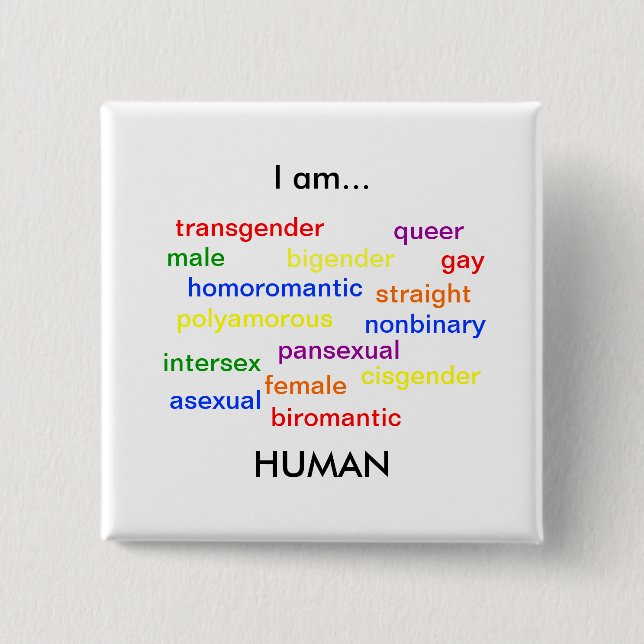 I Am Human 2 Inch Square Button (Front)