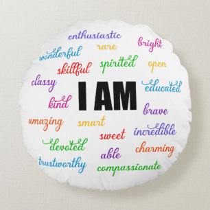 I Am Inspiration, Positive, Religious, Christian Round Pillow