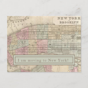 I am moving to New York  - Vintage NYC Map Postcard