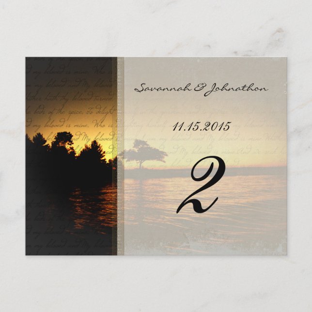 I am My Beloved Sunset Wedding Table Number Cards (Front)