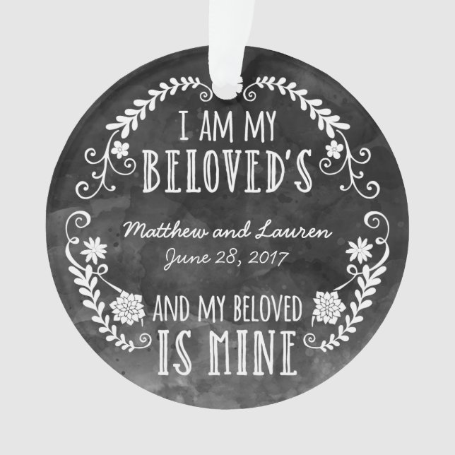 I Am My Beloved's, Wedding Black Watercolor Ornament (Front)