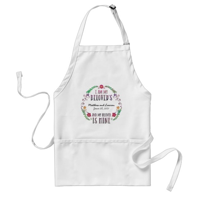 I Am My Beloved's, Wedding Date Watercolor Standard Apron (Front)
