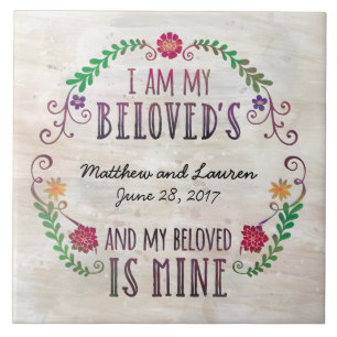 I Am My Beloved's, Wedding Date Watercolor Tile