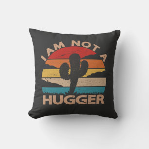 I Am Not A Hugger Funny Vintage Cactus Throw Pillow