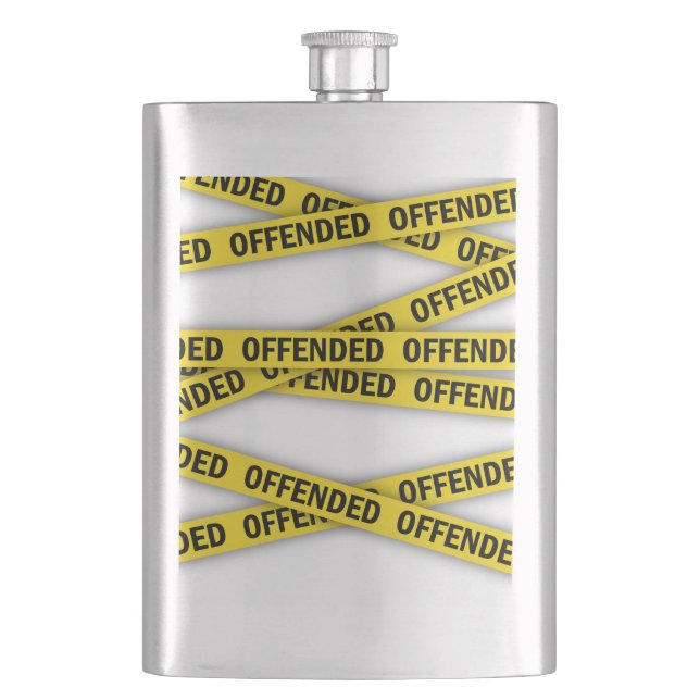 I am offended police tape do not cross hip flask (Front)