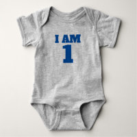 I am One Blue Grey Birthday Baby Bodysuit