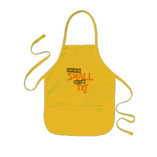 "I am only small but I do try" orange / grey apron