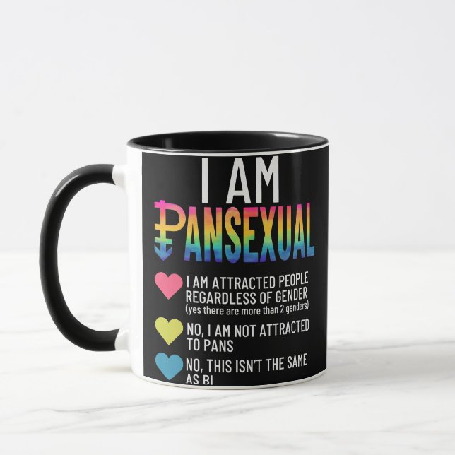 I Am Pansexual - LGBTQIA Pride Rainbow Hearts - De Mug (Left)