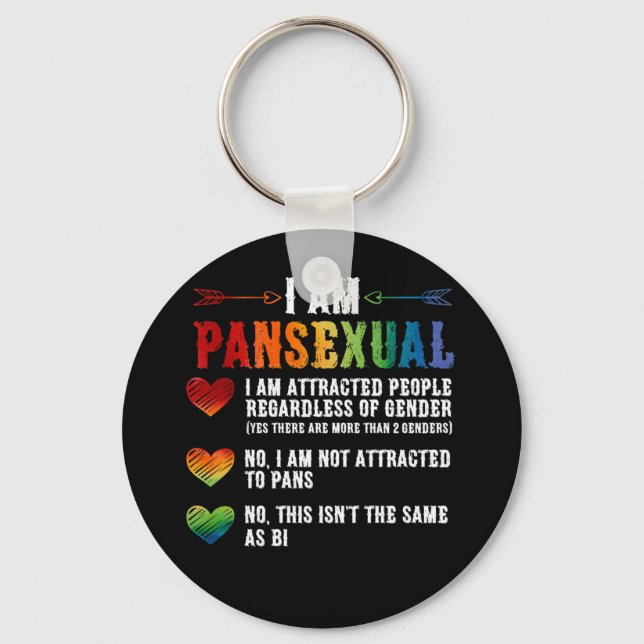 I Am Pansexual LGBTQIA Pride Rainbow Hearts Keychain (Front)