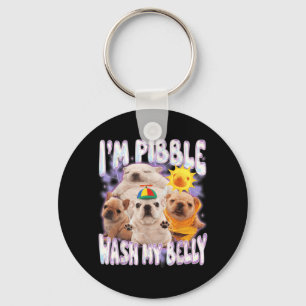 I Am Pibble Wash My Belly Pibble Meme Funny Dog Keychain