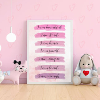 I am... Pink Watercolor Inspirational Poster