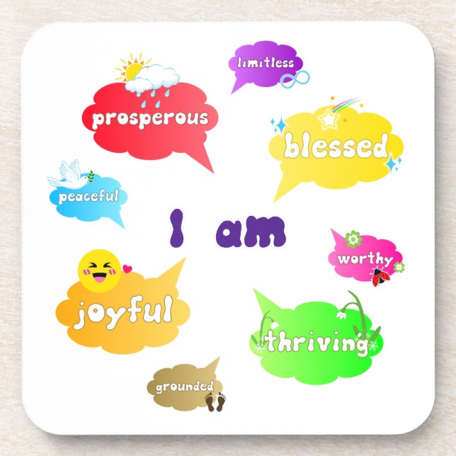 I Am Positive Affirmations Words Self Love Coaster (Front)