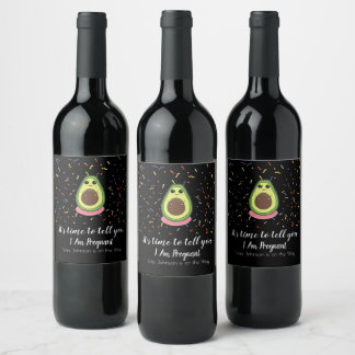 I Am Pregnant Announcement Funny Avocado Guac Mom Wine Label