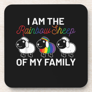 I am rainbow sheep of my family   Sheep Gift Coaster