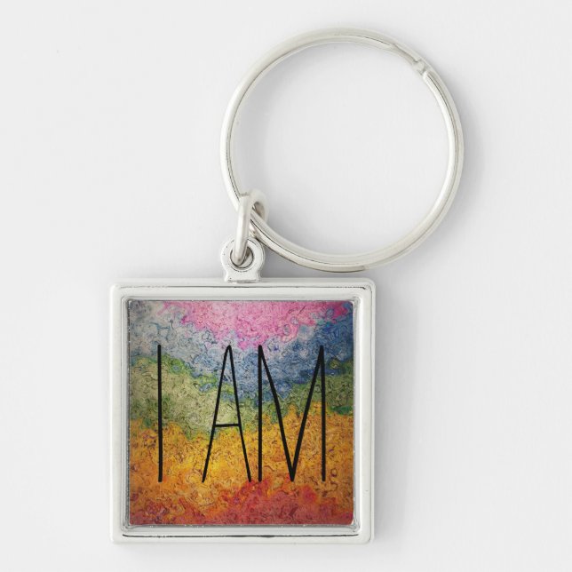 I AM  Rainbow Wavy Stripes Keychain (Front)