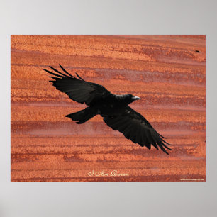 I AM RAVEN III Flying Black Raven Art Poster