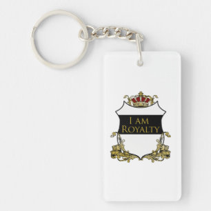 I Am Royalty Crown Crest Black Gold Luxury Keychain
