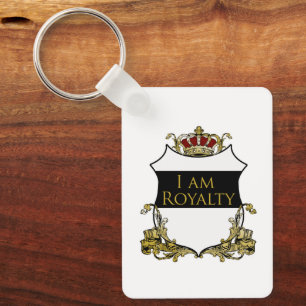 I Am Royalty Metal Rectangle Crown Crest Keychain