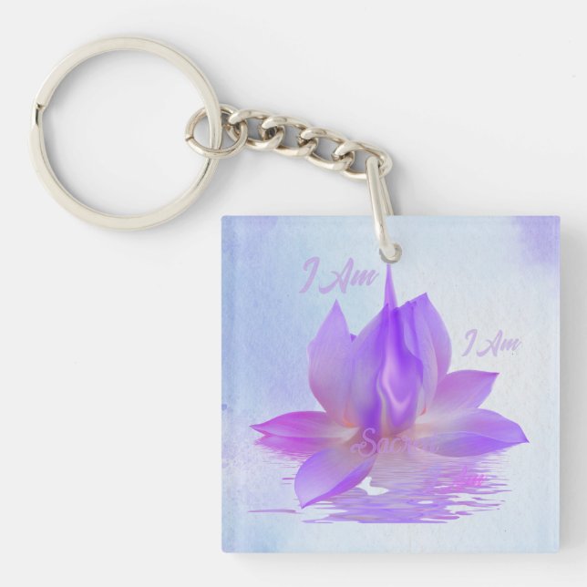 I Am Sacred Violet Flame Lotus Keychain (Front)
