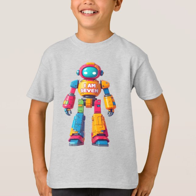 I Am Seven Robot for Kids 7th Birthday Robot Boy T-Shirt (Front)