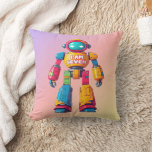I Am Seven Robot for Kids 7th Birthday Robot Boy Throw Pillow