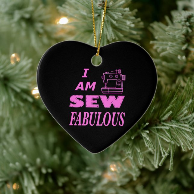 I Am Sew Fabulous In Black And Pink  Ceramic Ornament (Tree)