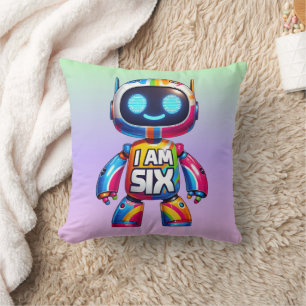 I Am Six Robot for Kids 6th Birthday Tech Robotic Throw Pillow