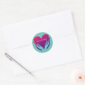I Am So Grateful Heart in Hands Pink and Blue Classic Round Sticker (Envelope)