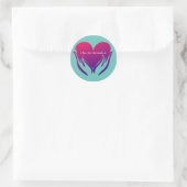 I Am So Grateful Heart in Hands Pink and Blue Classic Round Sticker (Bag)