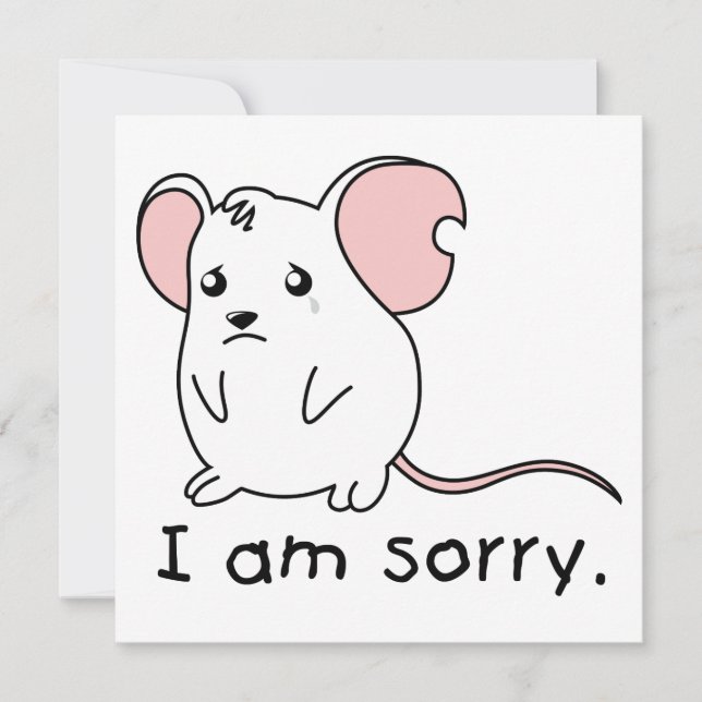I am Sorry Crying Weeping White Mouse Card Stamp (Front)