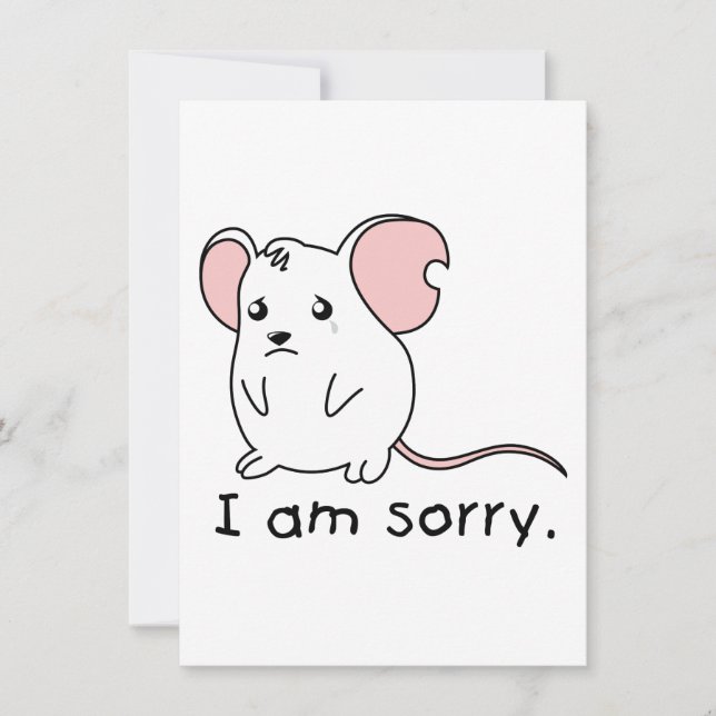 I am Sorry Crying Weeping White Mouse Card Stamp (Front)