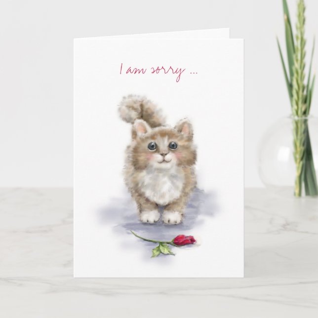 I am sorry, very cute cat with big eyes with rose card (Front)