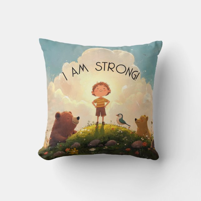 I Am Strong Boys Affirmation Throw Pillow (Front)