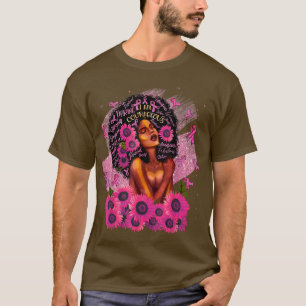 I Am Strong Pink Ribbon Flowers Black Queen Breast T-Shirt