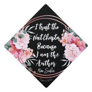I Am The Author Pink flower Custom Name Graduation Cap Topper