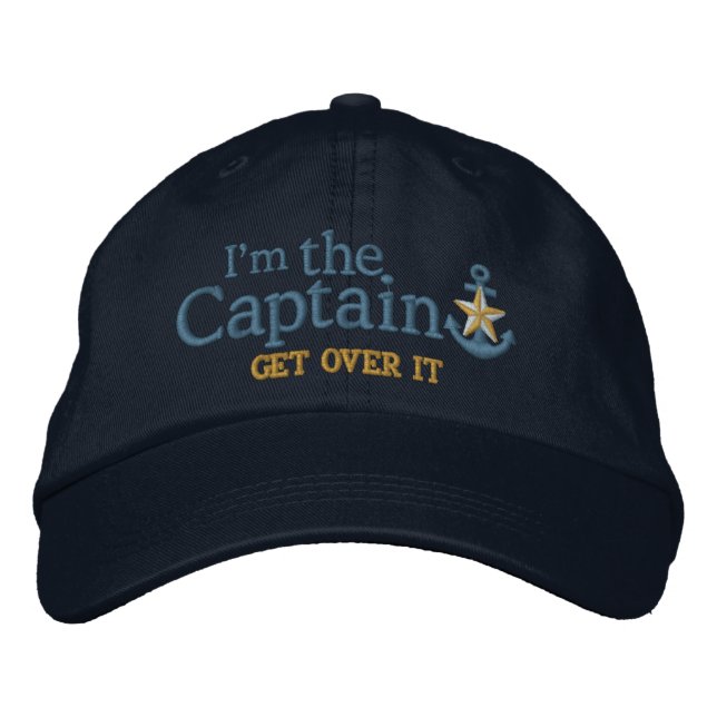 I Am The Captain Humour Nautical Golden Star Embroidered Hat (Front)