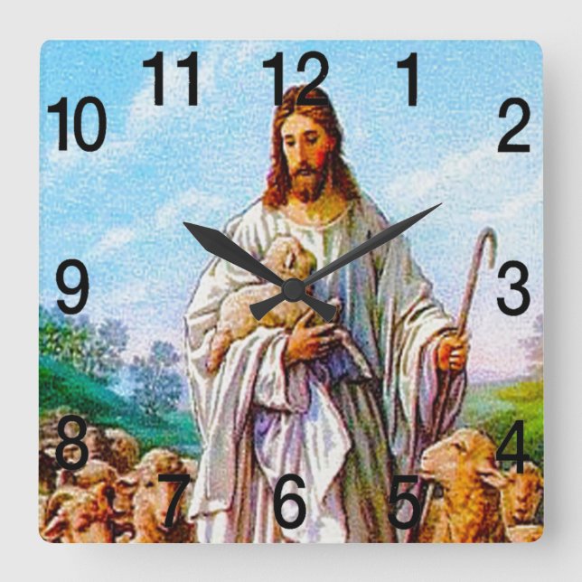 I Am the Good Shepherd John 10:7-21 Square Wall Clock (Front)
