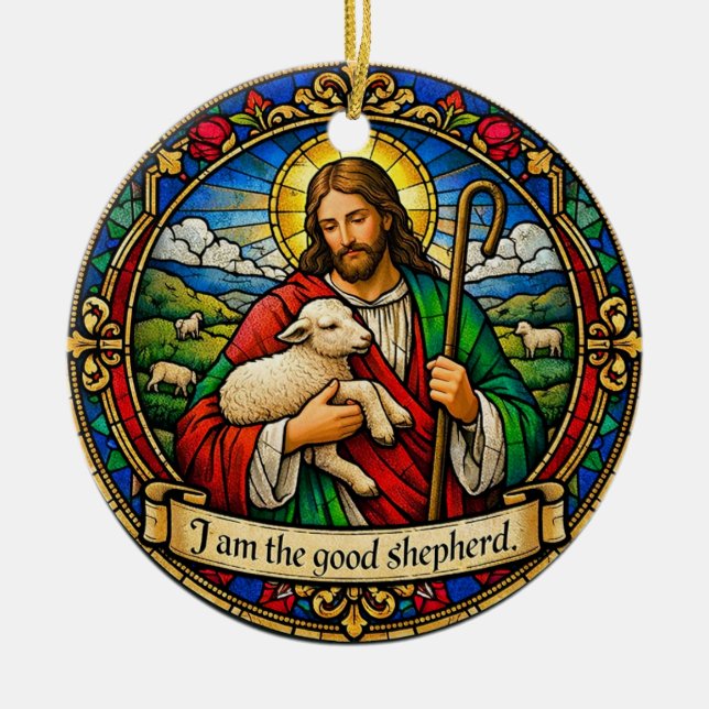 I Am the Good Shepherd Round Ceramic Ornament (Front)