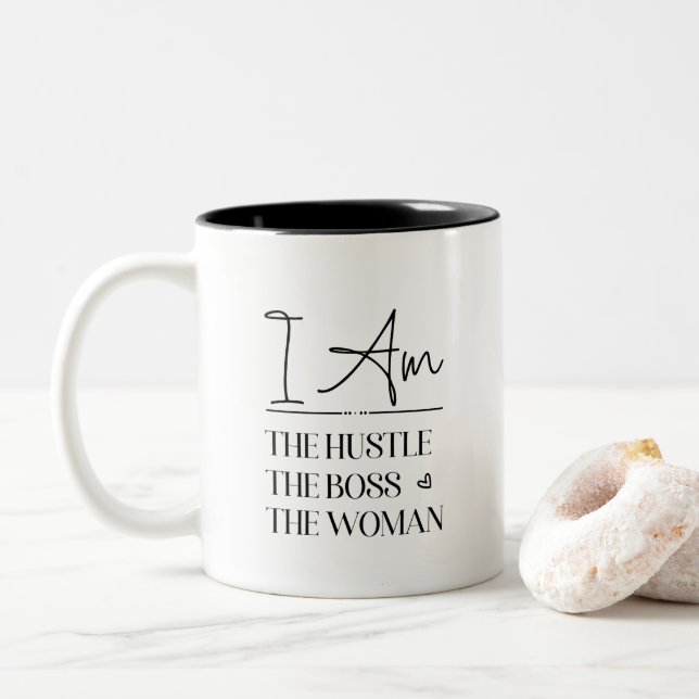 I Am The Hustle, The Boss, The Woman Funny Two-Tone Coffee Mug (With Donut)